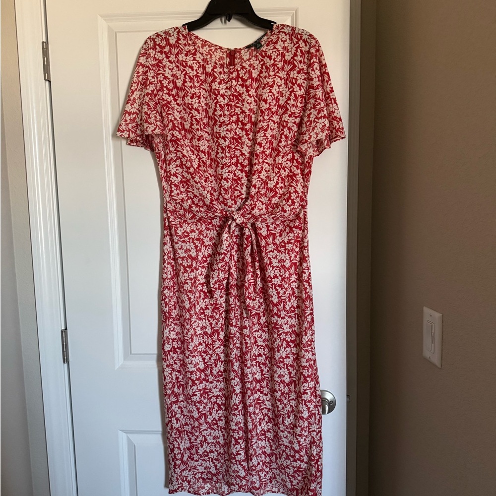 Lauren Ralph Lauren Red and White Floral Midi Dress